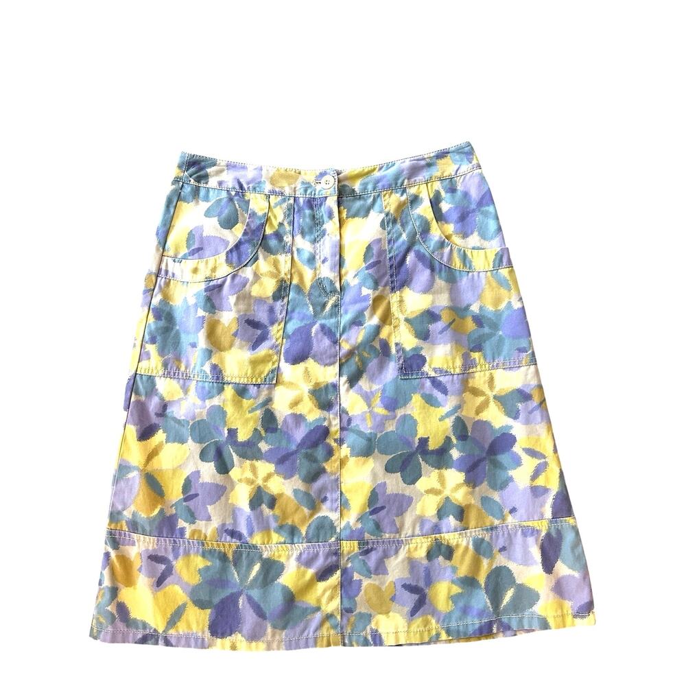 J Jill Petite Floral A Line Skirt Pastel Cottagecore Cotton Size 6P Coastal